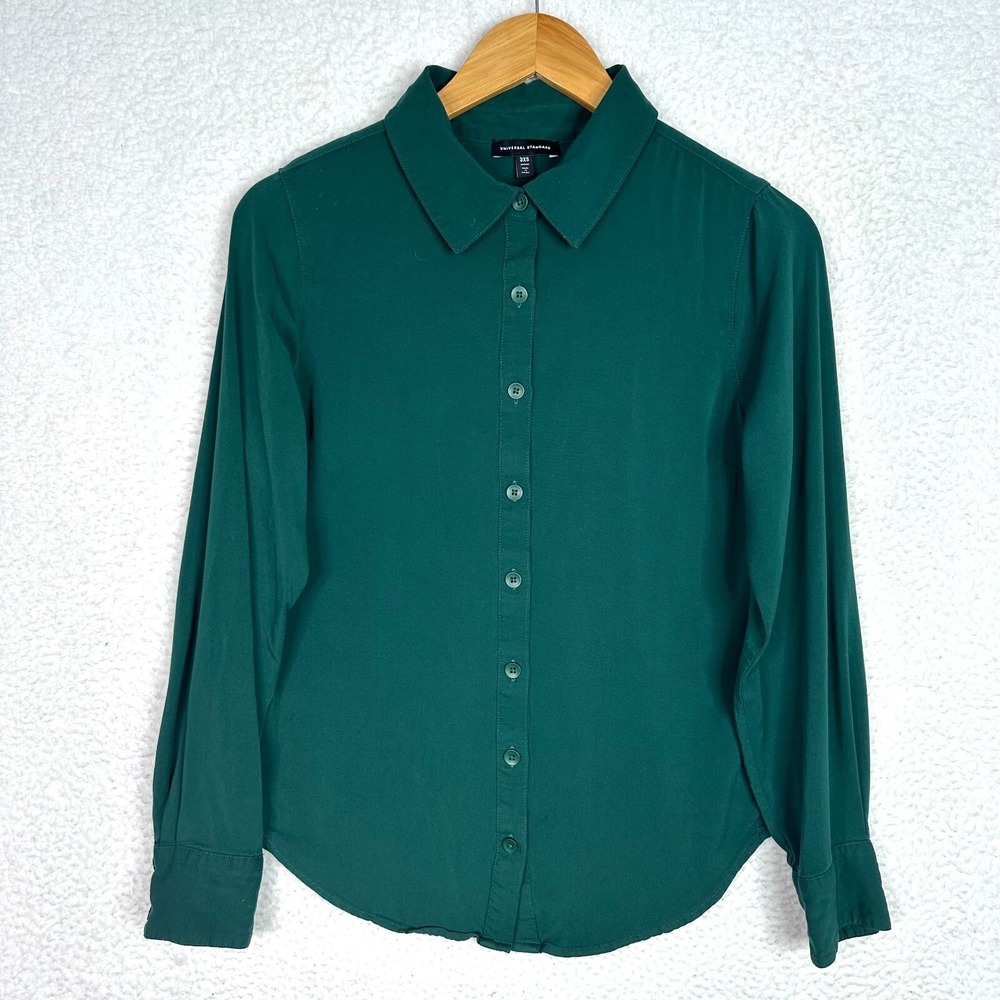 Universal Standard Button Up Shirt Womens 3XS (2-4) Green Ecovero Viscose